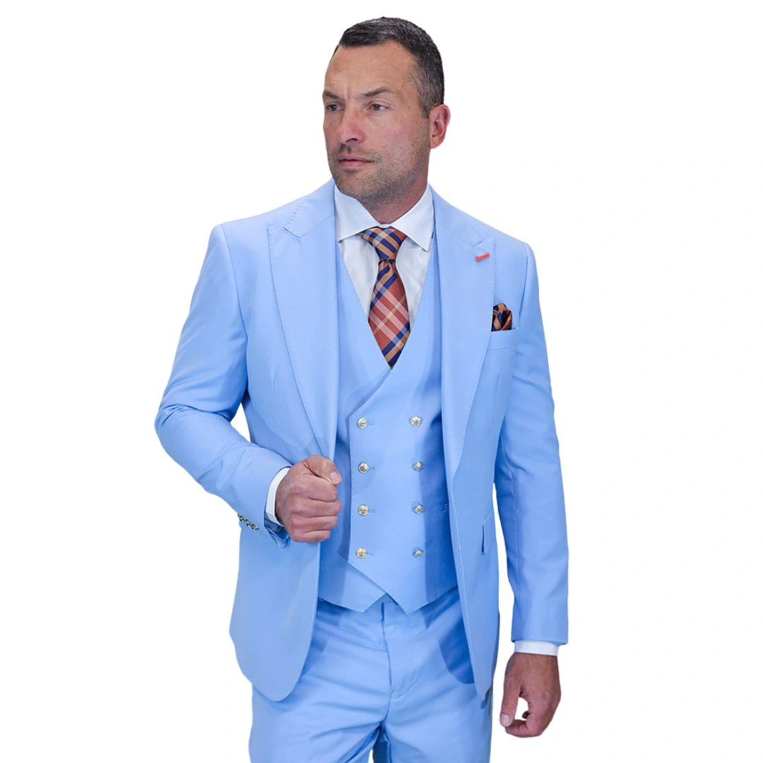 Aether Crest Collectie: Hemelsblauwe Droom, Stijlvol 3-Delig Pak voor de Moderne Man.